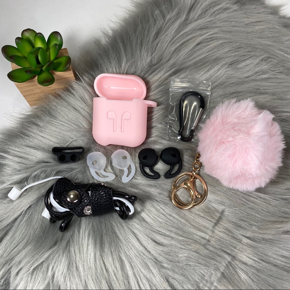 AirPod 1/2 Protective Cover Pink Keychain Pompom
